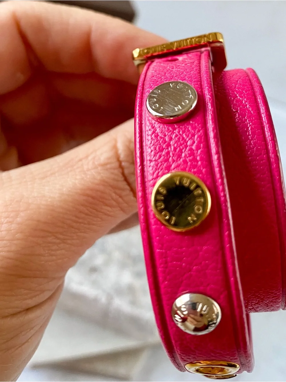 Authentic Louis Vuitton Hot Pink Spike It Leather Stud Wrap Bracelet